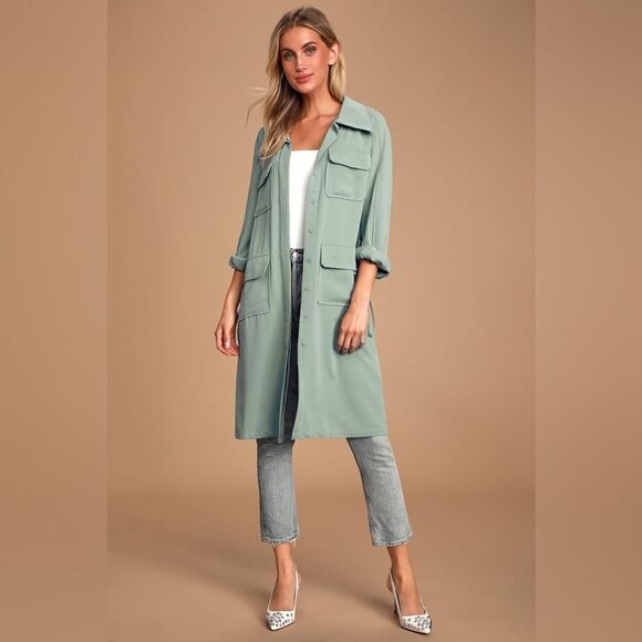 Lulu’s Franki Blue Button Down Trench Coat XS - Picture 9 of 12